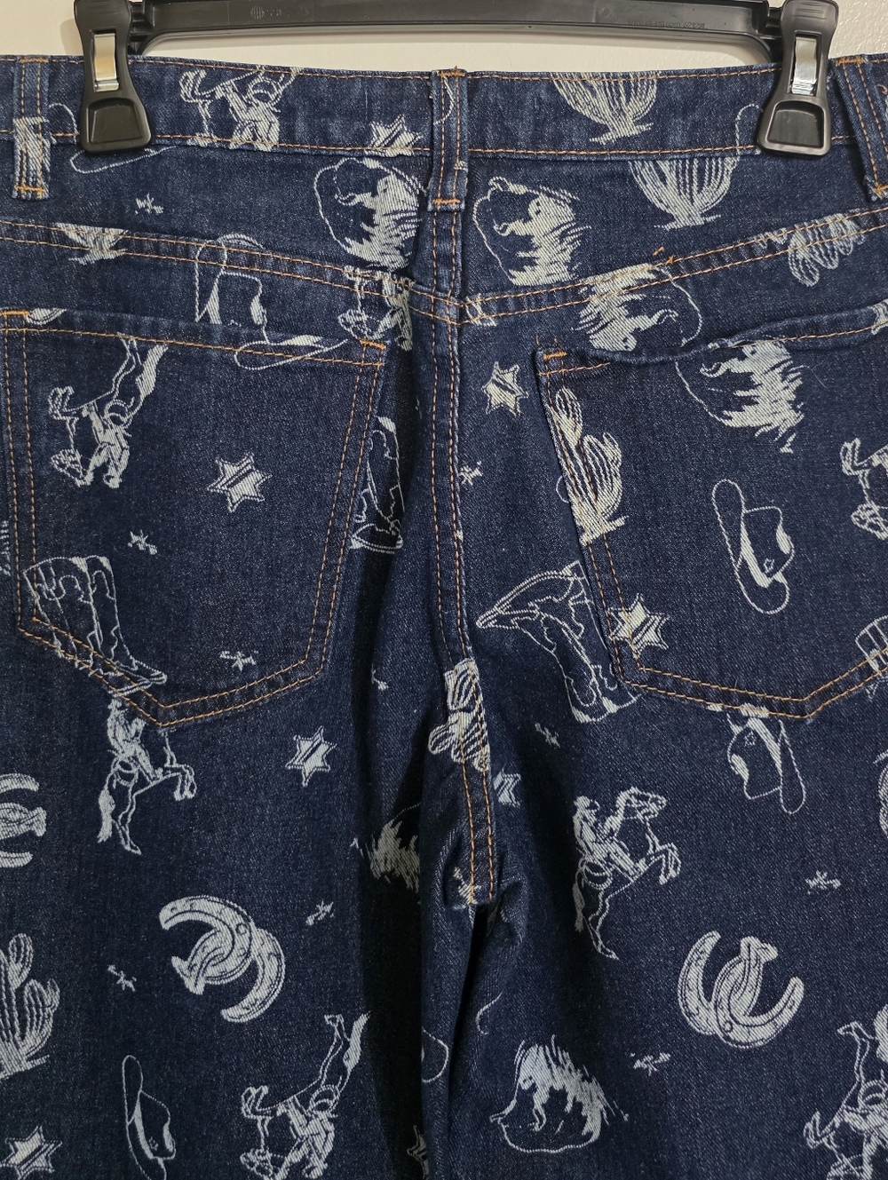 Calu 1850 Western Print Dark Blue Denim Wide Leg Jeans - Picture 9 of 17